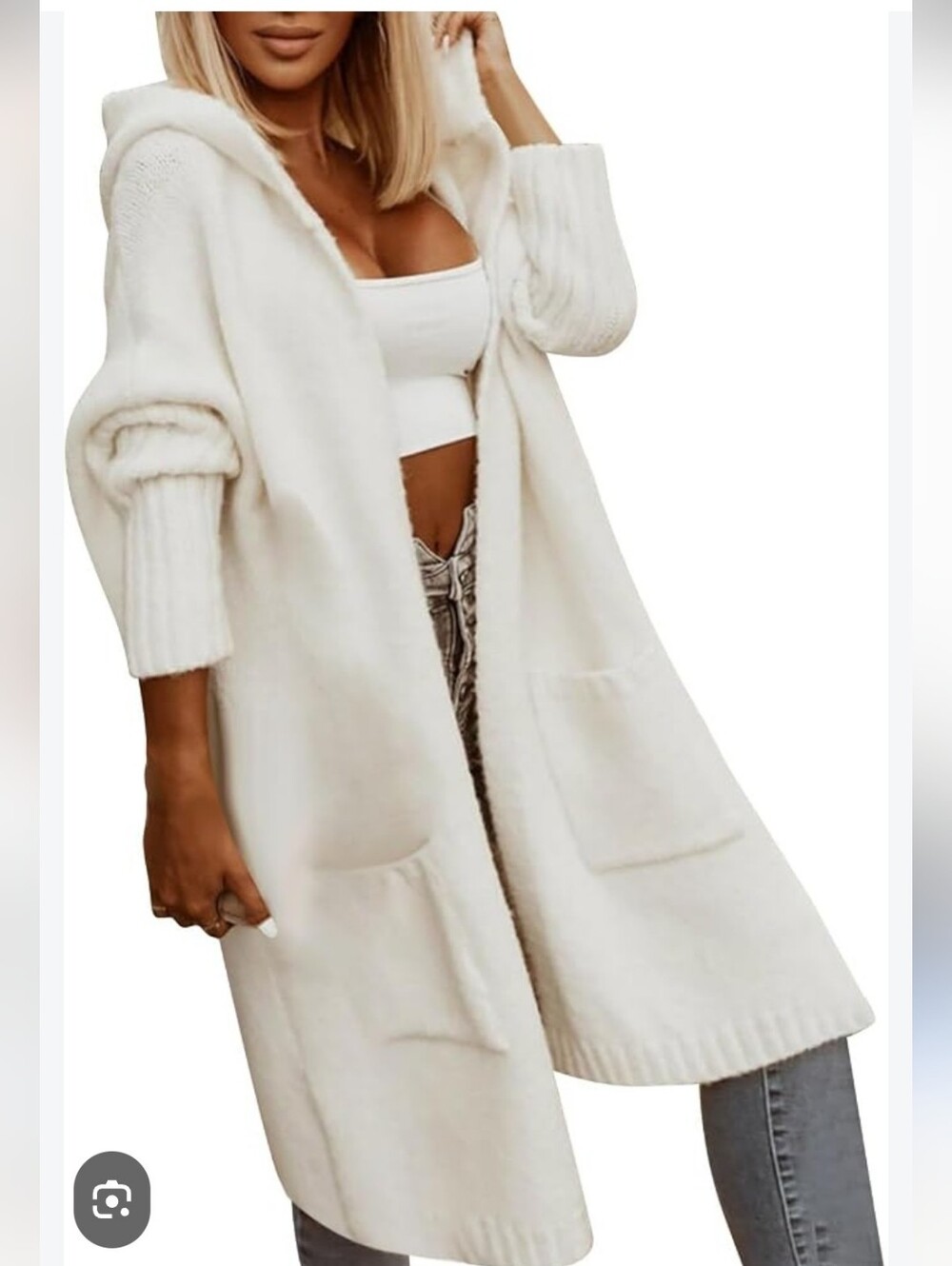 Nicole Miller Artelier Fuzzy Blanket Coat Hooded Cardigan Cream White OS